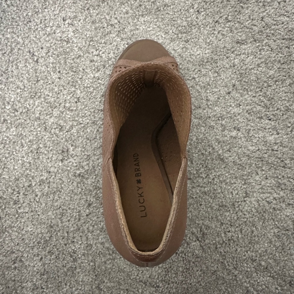 NEW! Lucky Brand Brown Leather Open Toe Booties Size 8.5 - Picture 5 of 5